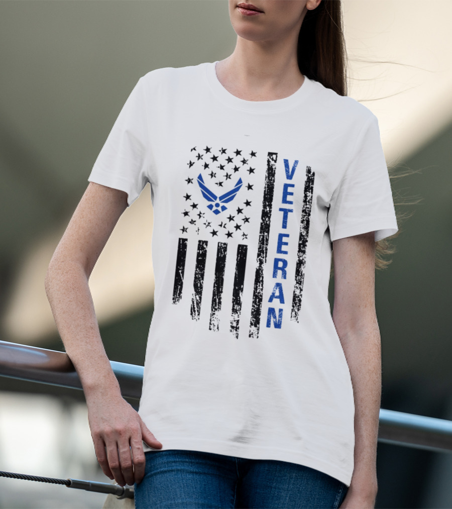 Veteran US Flag Air Force Logo Blue Patriotic T-Shirt