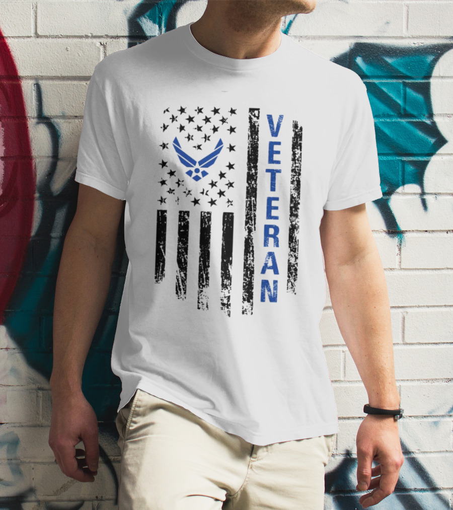 Veteran US Flag Air Force Logo Blue Patriotic T-Shirt