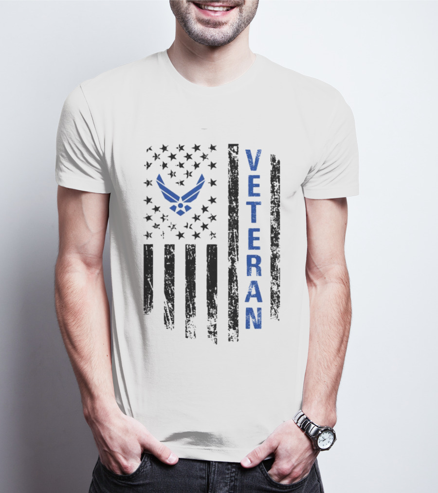 Veteran US Flag Air Force Logo Blue Patriotic T-Shirt