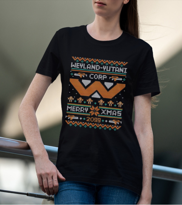 Weyland-Yutani Corp Merry Xmas 2099 Alien Themed Ugly Christmas T-Shirt