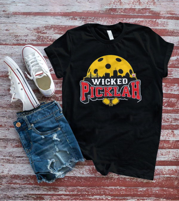 Wicked Picklah Boston Skyline Pickleball Paddle Bridge T-Shirt
