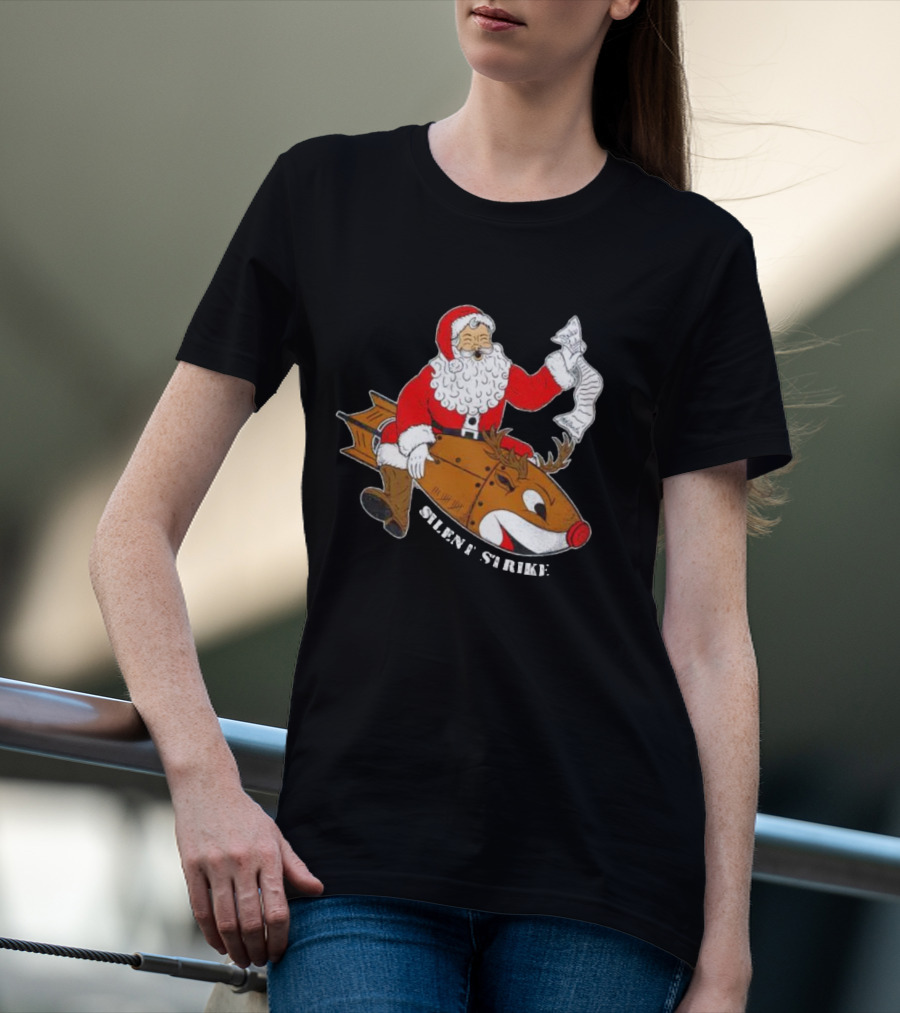 Silent Strike Santa Claus Riding Reindeer Rocket T-Shirt