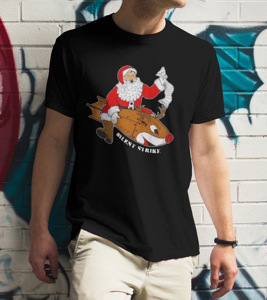 Silent Strike Santa Claus Riding Reindeer Rocket T-Shirt