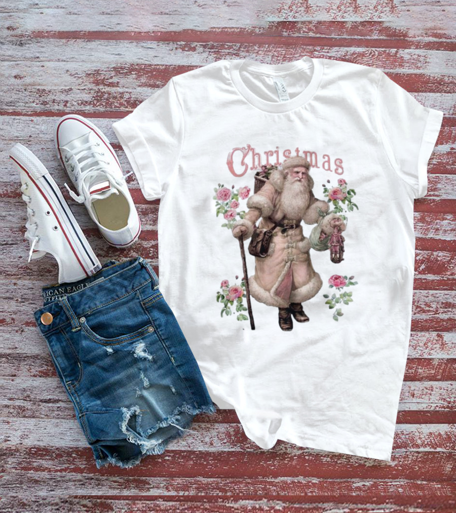 Christmas Santa Claus Victorian Roses T-Shirt