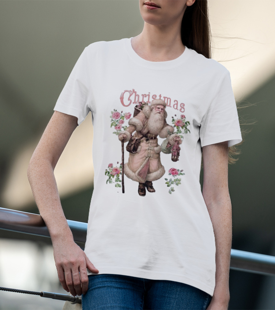 Christmas Santa Claus Victorian Roses T-Shirt