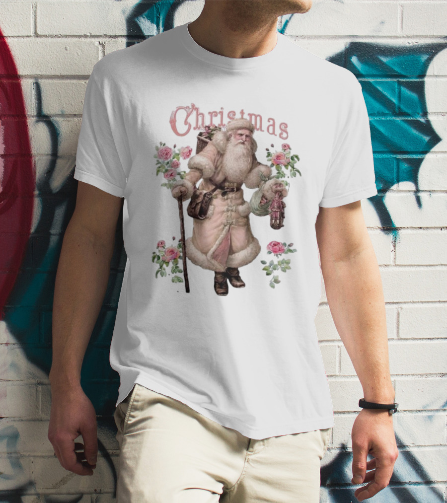Christmas Santa Claus Victorian Roses T-Shirt