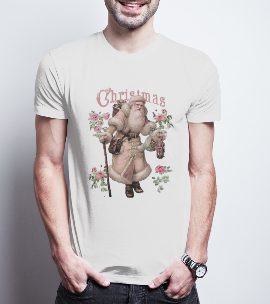 Christmas Santa Claus Victorian Roses T-Shirt
