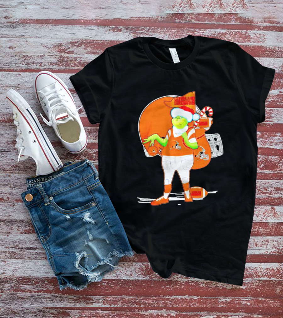 Cleveland Browns Christmas Santa Grinch Football T-Shirt