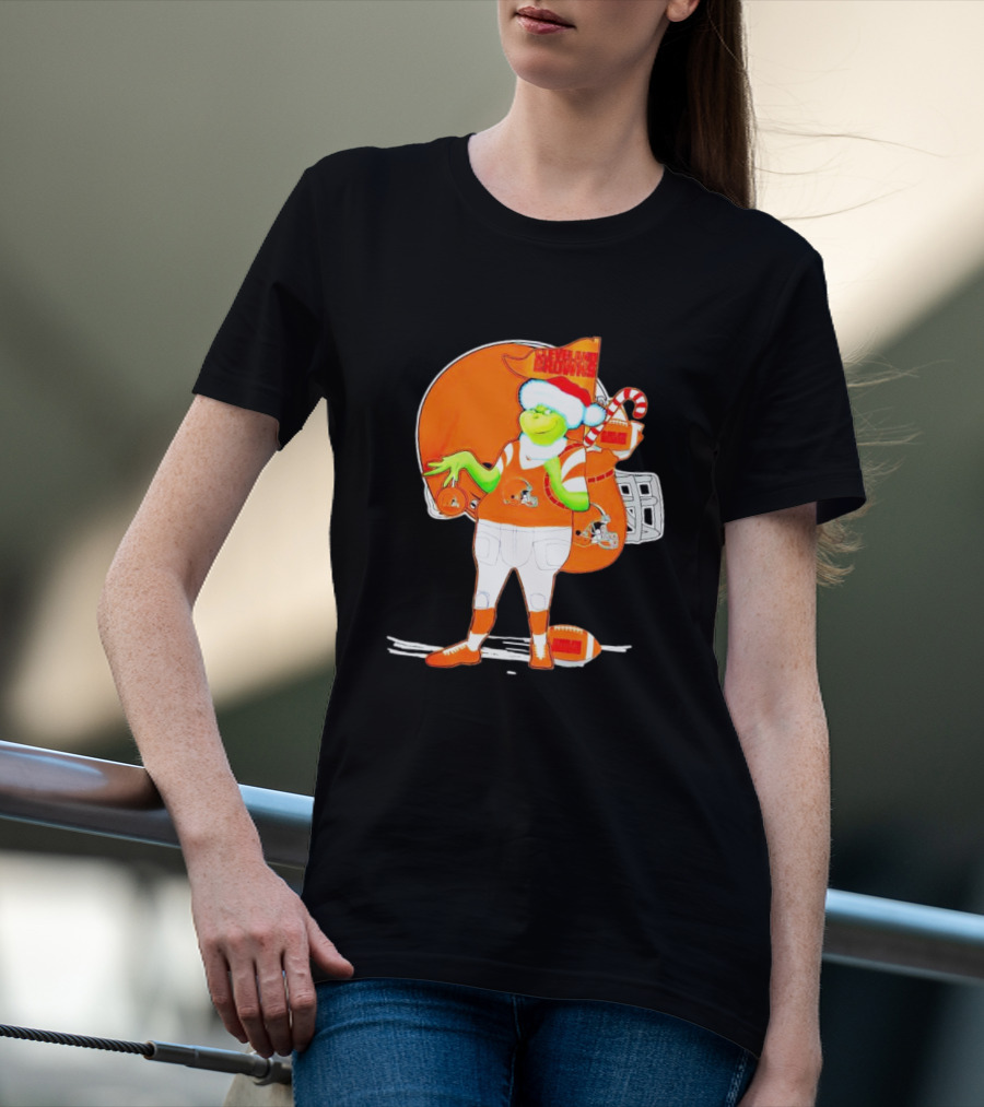 Cleveland Browns Christmas Santa Grinch Football T-Shirt
