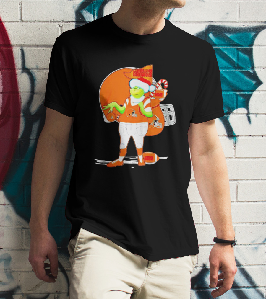 Cleveland Browns Christmas Santa Grinch Football T-Shirt