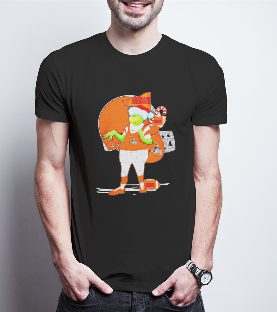Cleveland Browns Christmas Santa Grinch Football T-Shirt