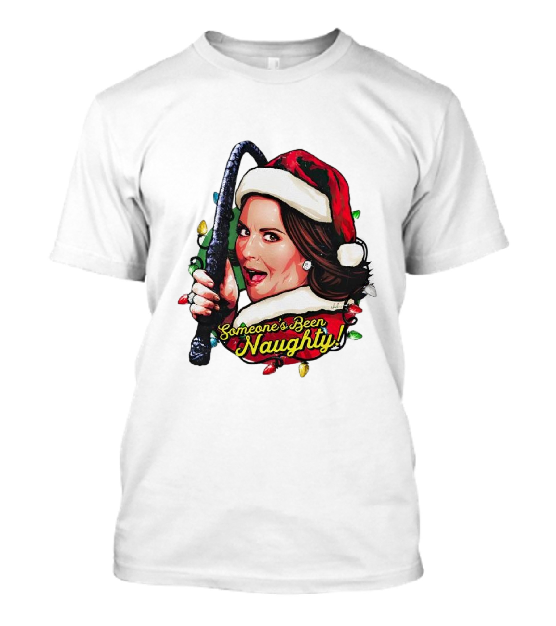 Santa Karen Walker Someone's Been Naughty Christmas Lights Whip T-Shirt