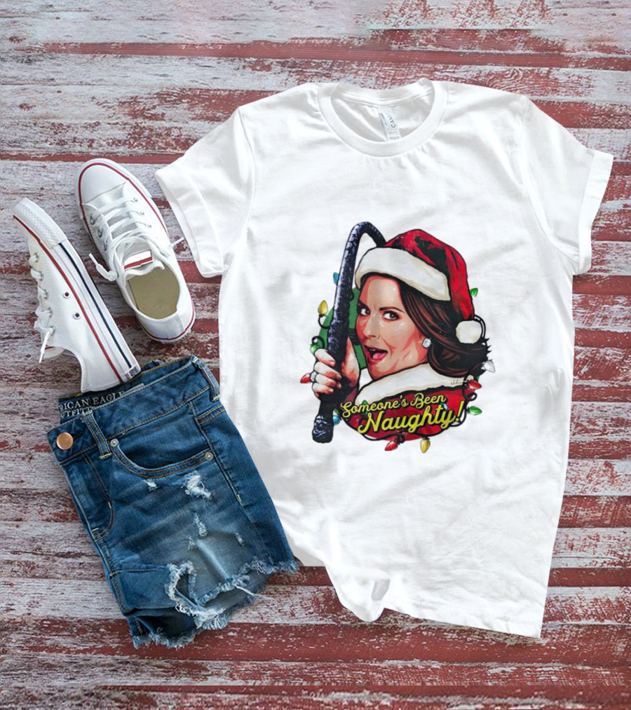 Santa Karen Walker Someone's Been Naughty Christmas Lights Whip T-Shirt