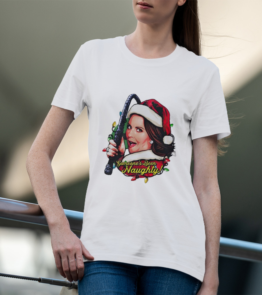 Santa Karen Walker Someone's Been Naughty Christmas Lights Whip T-Shirt