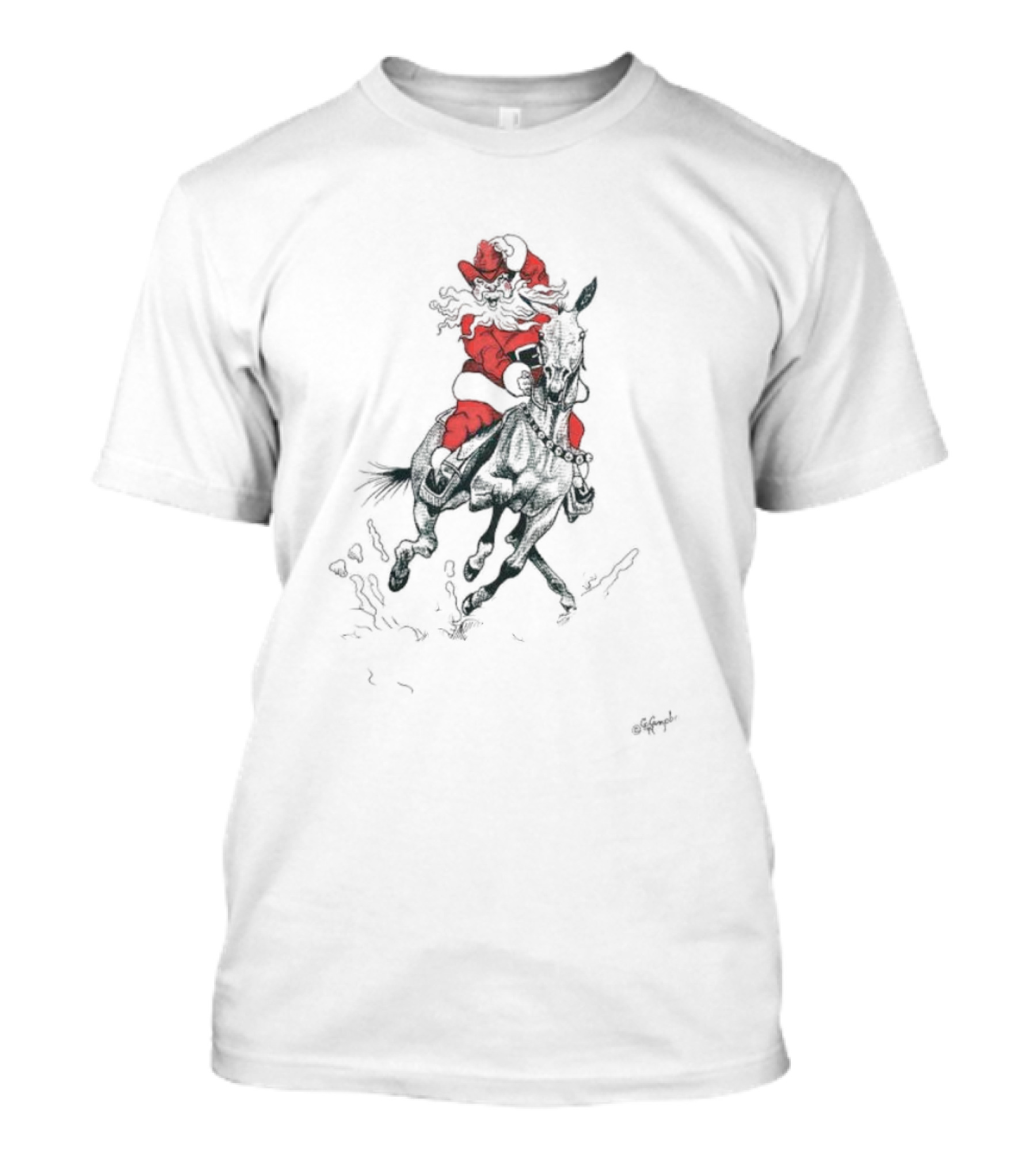 Santa Riding Mule Festive Holiday Adventure T-Shirt
