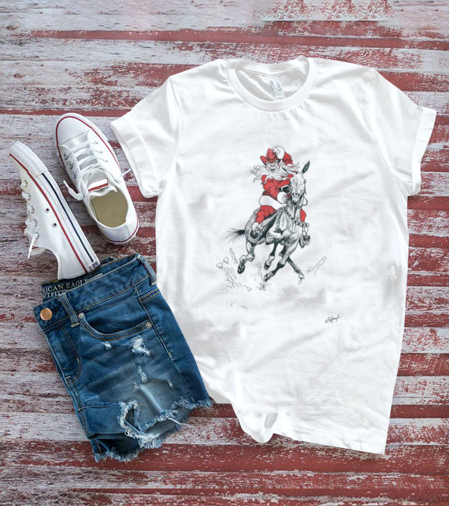 Santa Riding Mule Festive Holiday Adventure T-Shirt
