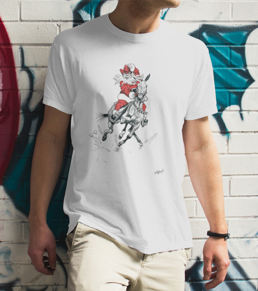 Santa Riding Mule Festive Holiday Adventure T-Shirt