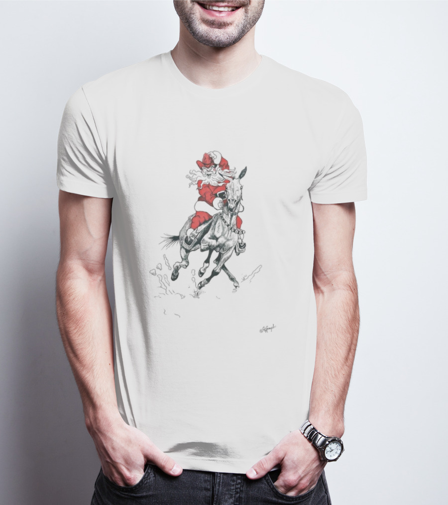 Santa Riding Mule Festive Holiday Adventure T-Shirt