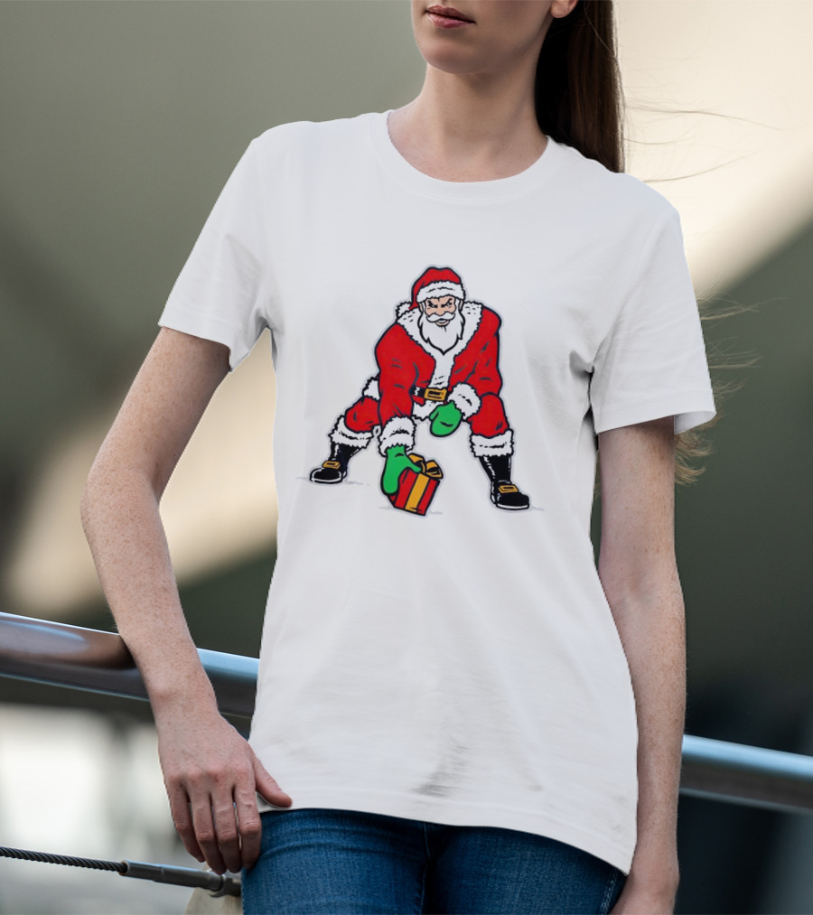 Santa Three Point Stance With Gift Christmas T-Shirt