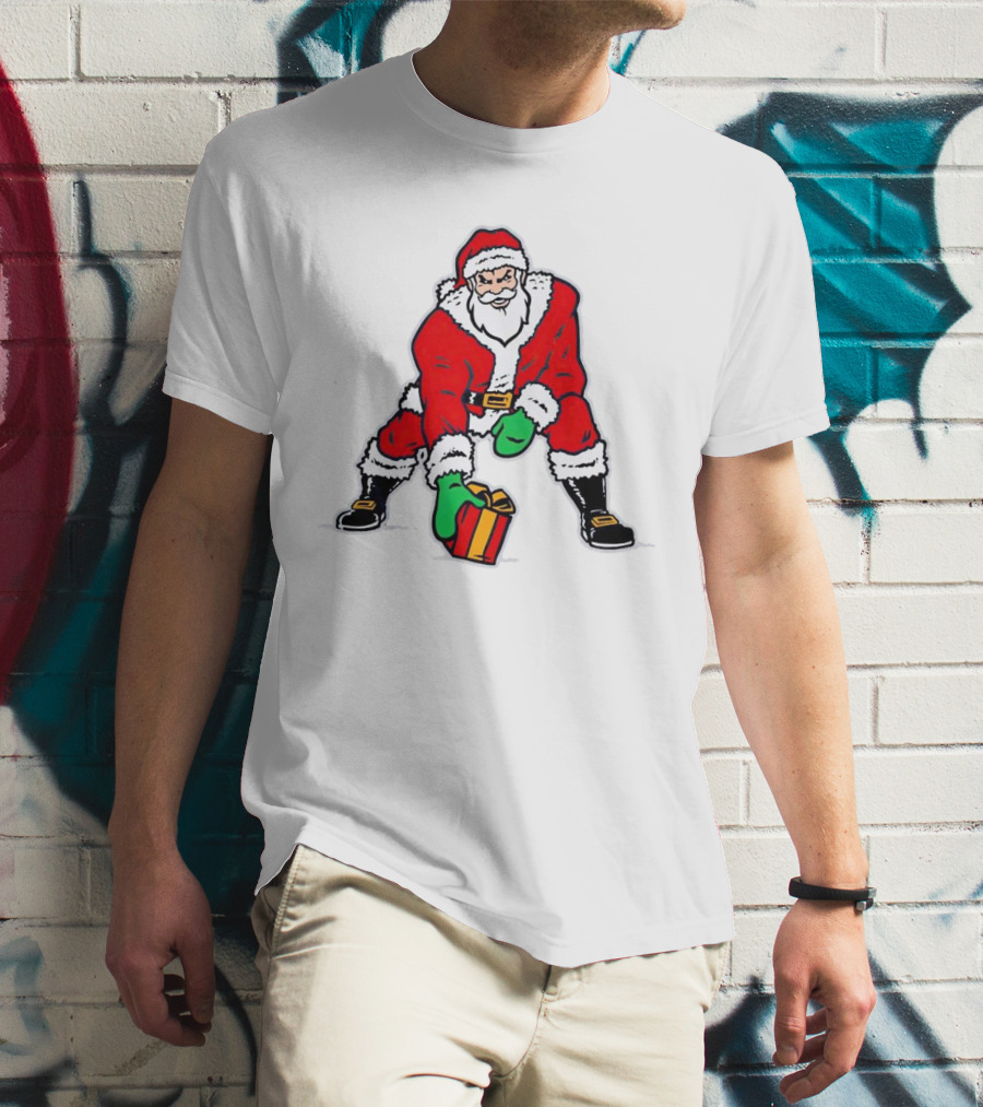 Santa Three Point Stance With Gift Christmas T-Shirt