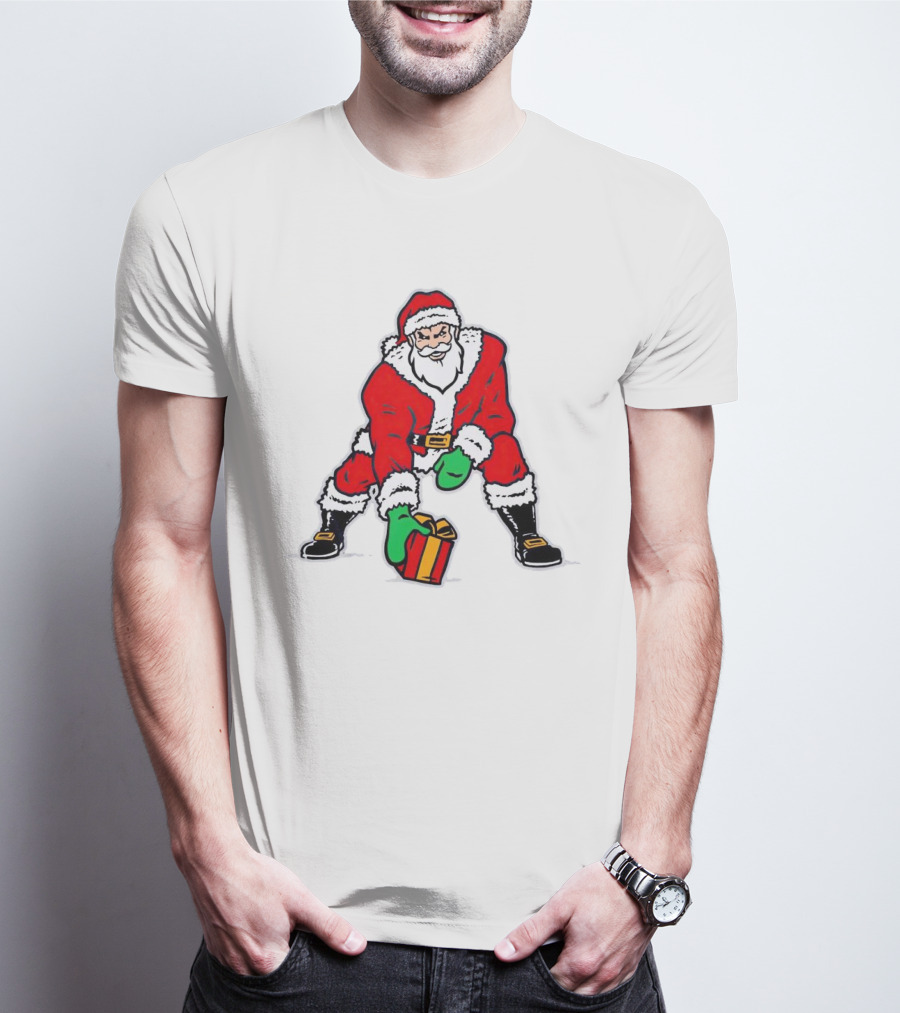 Santa Three Point Stance With Gift Christmas T-Shirt