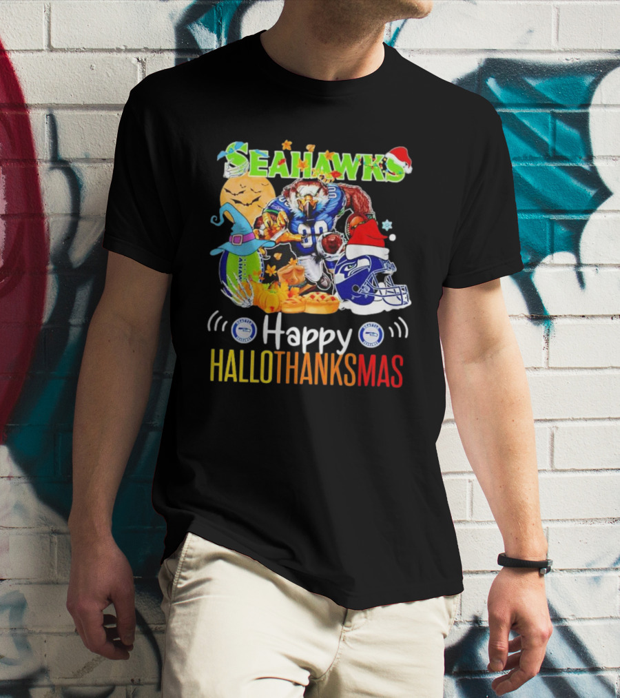 Seattle Seahawks Happy HalloThanksMas Holiday T-Shirt