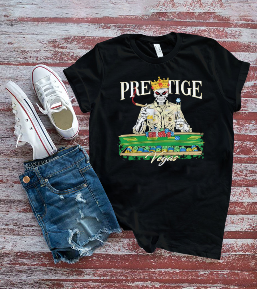 Prestige Vegas Skeleton With Crown And Poker Table T-Shirt
