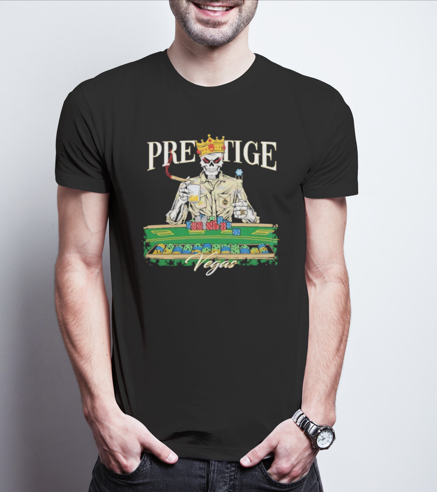 Prestige Vegas Skeleton With Crown And Poker Table T-Shirt