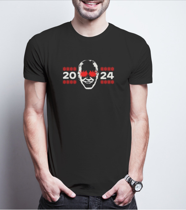 Biden 2024 Christmas Sweater Style With Red Glowing Eyes T-Shirt