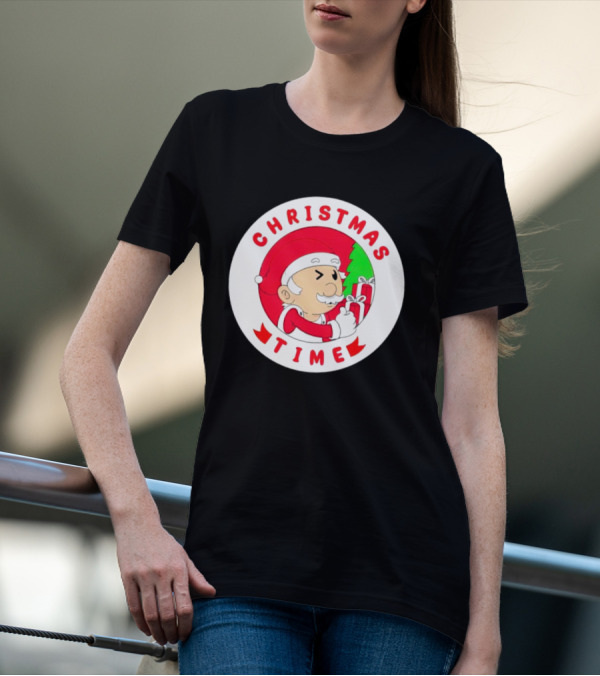 Christmas Time Santa Holding Gifts Circle T-Shirt