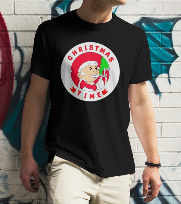 Christmas Time Santa Holding Gifts Circle T-Shirt