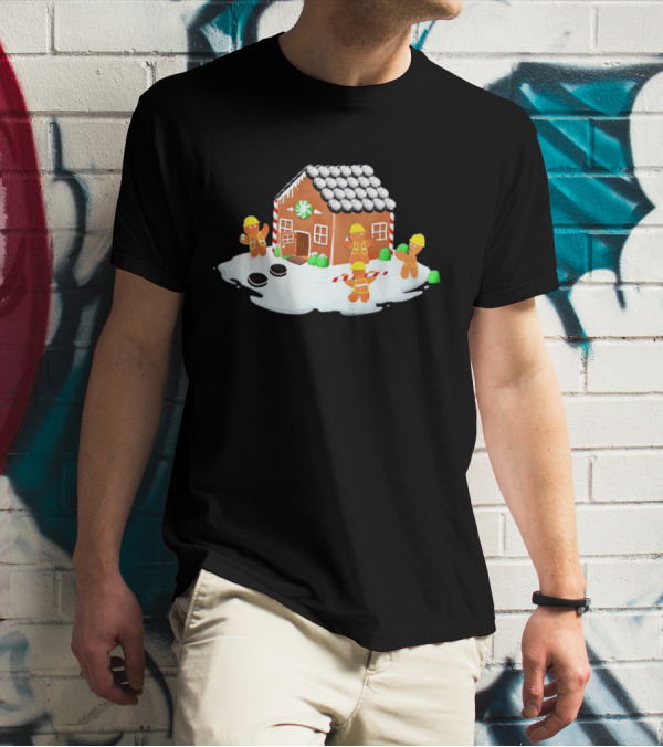 Gingerbread House Construction Crew Christmas Scene T-Shirt