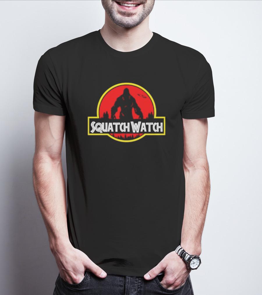 Squatch Watch Jurassic Park Logo Bigfoot UFO Forest Patrol T-Shirt