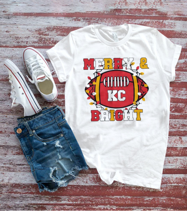 Kansas City Chiefs KC Merry And Bright Football Christmas T-Shirt