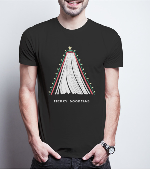 Merry Bookmas Christmas Tree Book Lights T-Shirt