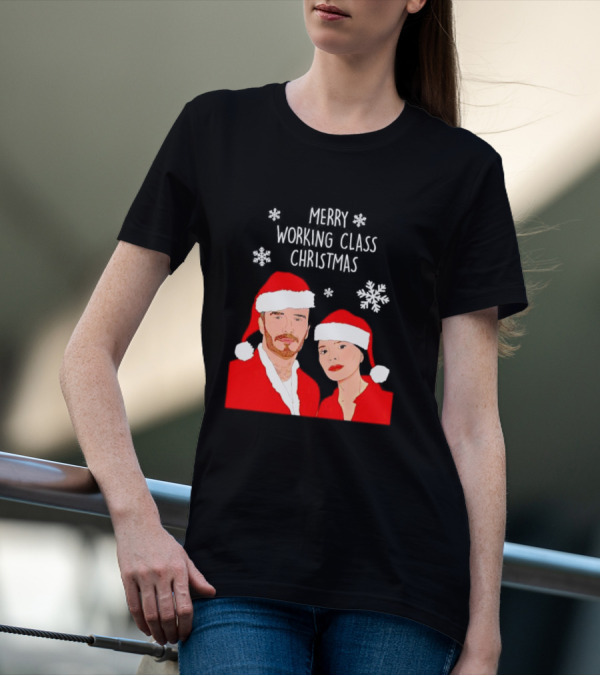 Merry Working Class Christmas Santa Couple Snowflakes T-Shirt