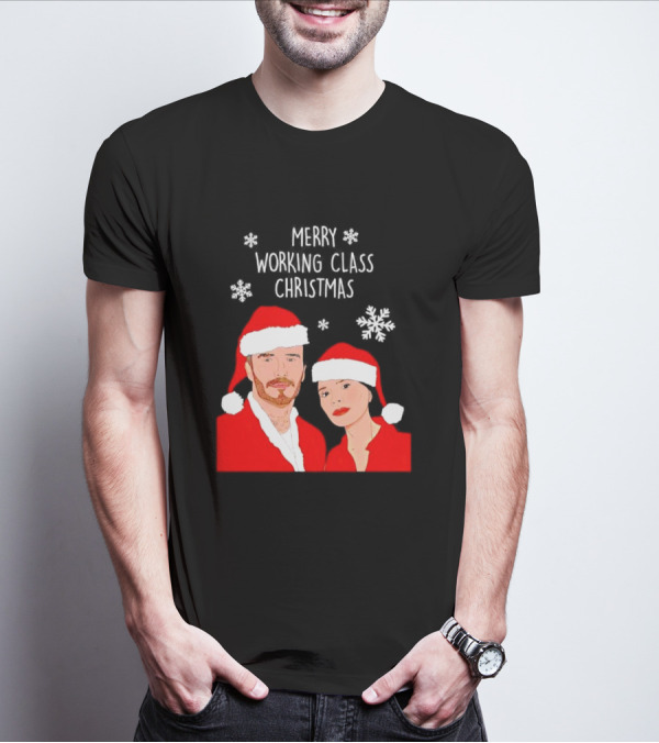 Merry Working Class Christmas Santa Couple Snowflakes T-Shirt