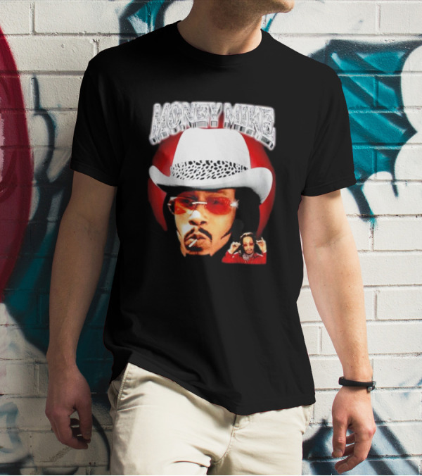 Money Mike Red Backdrop White Hat Sunglasses Iconic T-Shirt