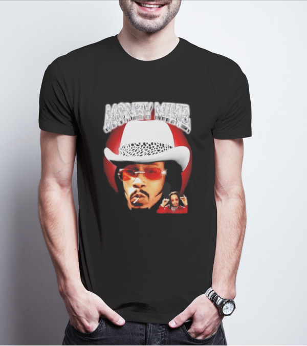 Money Mike Red Backdrop White Hat Sunglasses Iconic T-Shirt