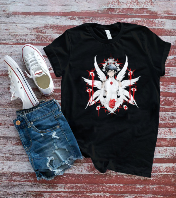 W6rst Maza Anime Angelic Figure With Wings And Red Accents T-Shirt