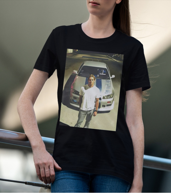 Paul Walker Giving Season With Iconic Car Street Scene T-Shirt