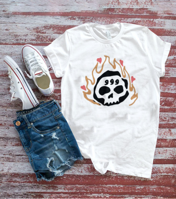 999 Club Skull Flame Hearts T-Shirt