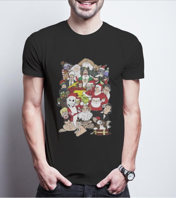 Naughty Or Nice Christmas Chaos Characters Featuring Santa Grinch Gizmo Jack Frost T-Shirt