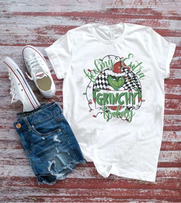 Feeling Extra Grinchy Today Checkered Christmas Lights T-Shirt