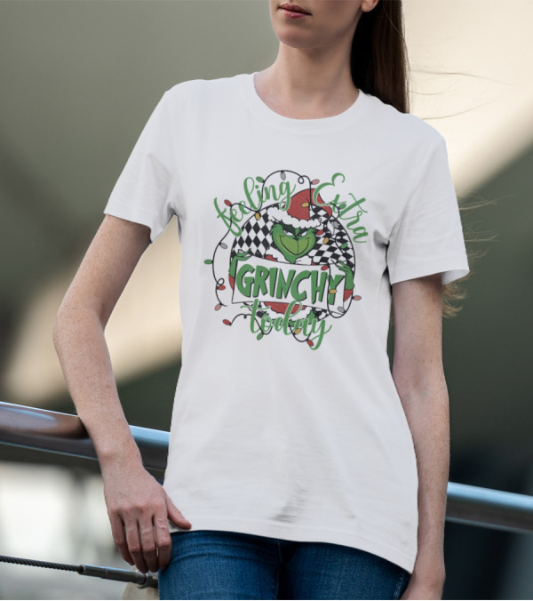 Feeling Extra Grinchy Today Checkered Christmas Lights T-Shirt