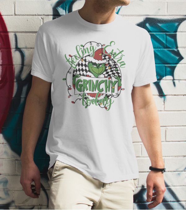 Feeling Extra Grinchy Today Checkered Christmas Lights T-Shirt