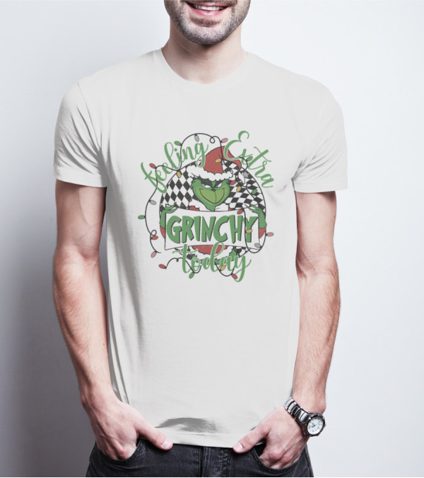 Feeling Extra Grinchy Today Checkered Christmas Lights T-Shirt
