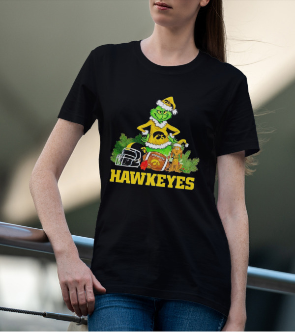 Grinch Hawkeyes Christmas Football Iowa T-Shirt