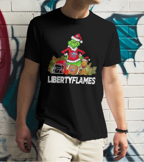 Grinch Liberty Flames Christmas Football FIU Santa Hat T-Shirt