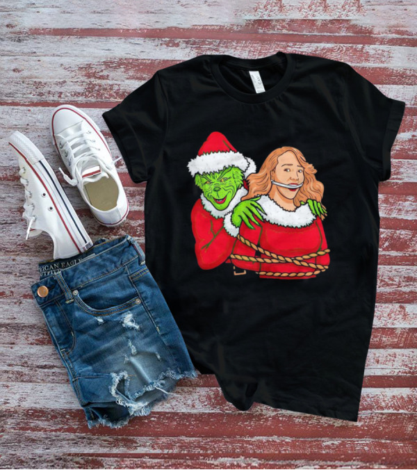 Grinch Ties Up Mariah Carey Christmas Santa Costume T-Shirt
